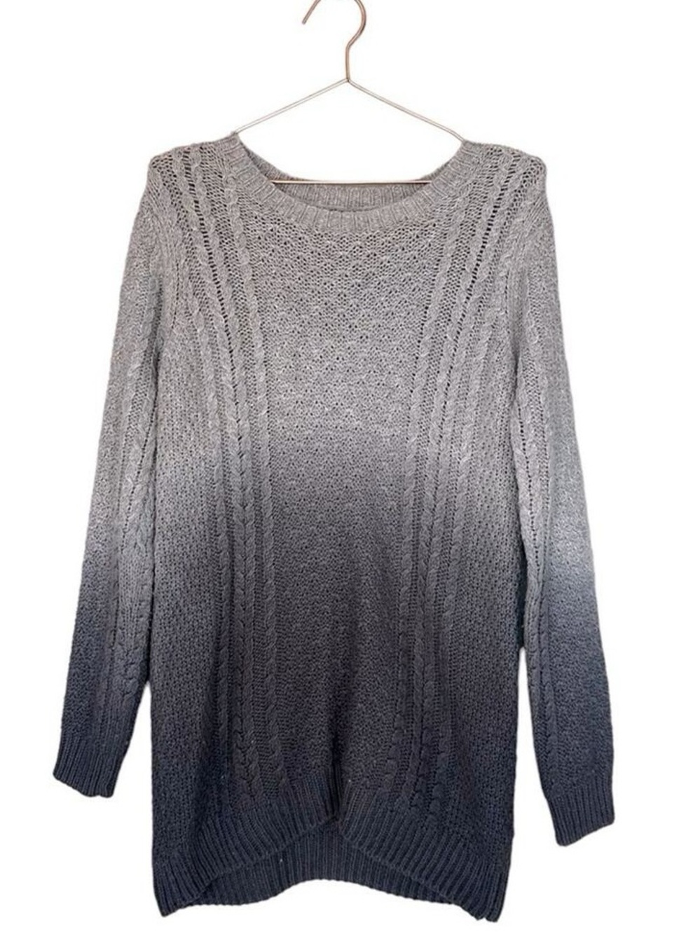 Women's Ombre Gray Cable Knit Sweater